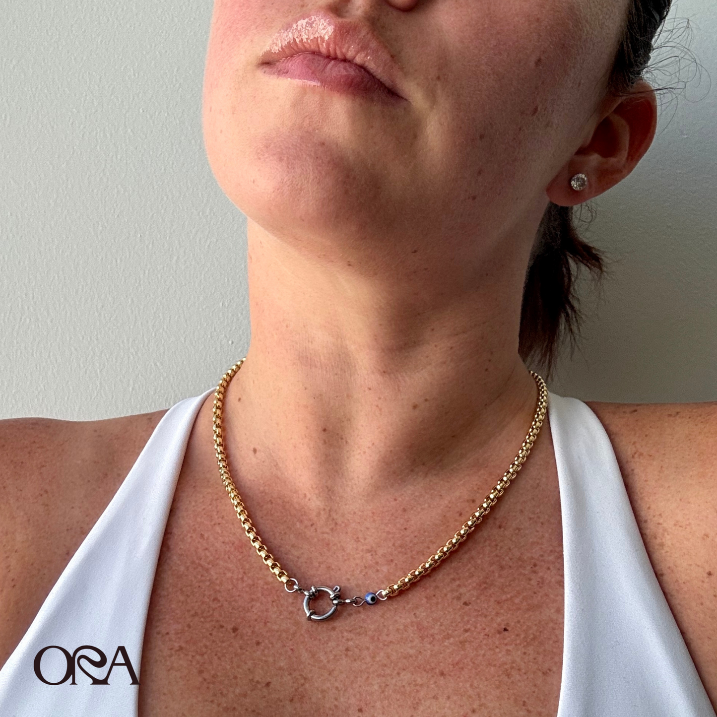 Box Chain Necklace in Thick Gold