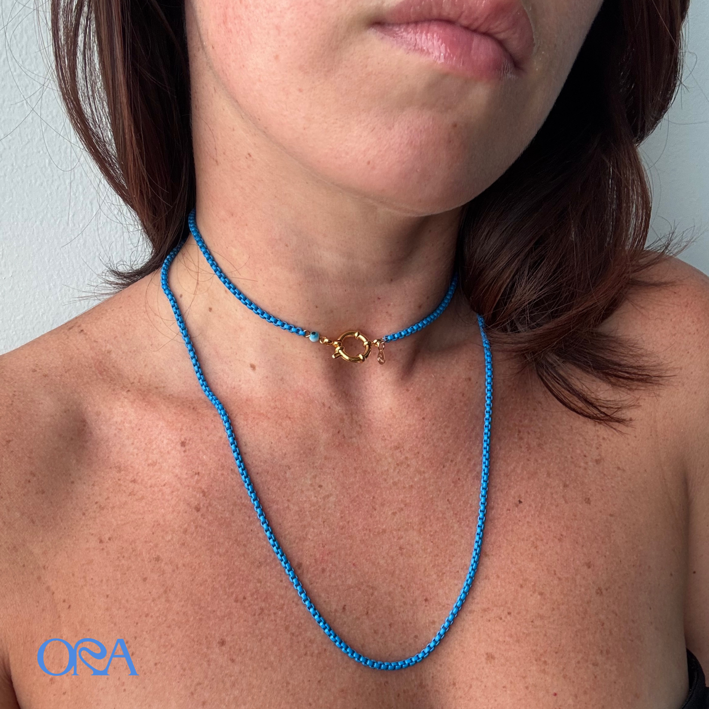 Box Chain Necklace in Electric Blue - ORA