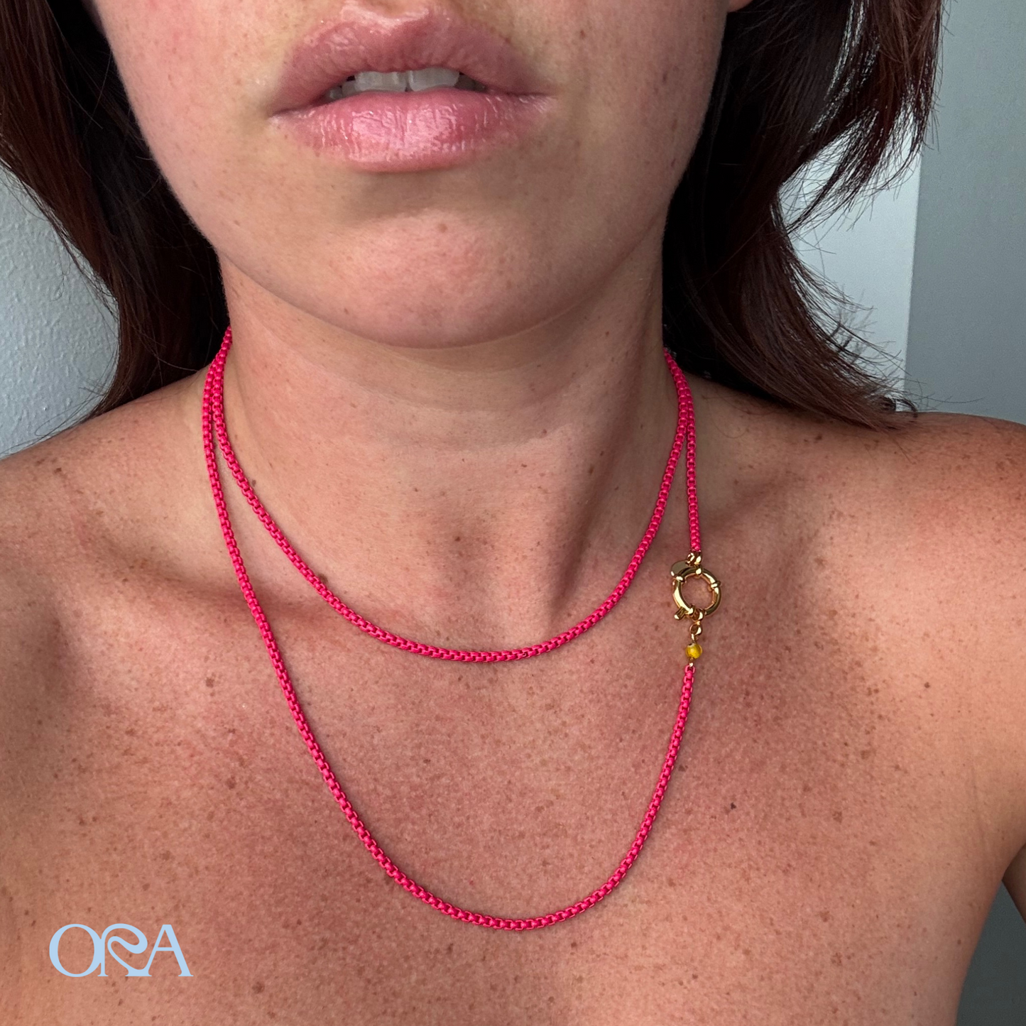 Box Chain Necklace in Hot Pink - ORA