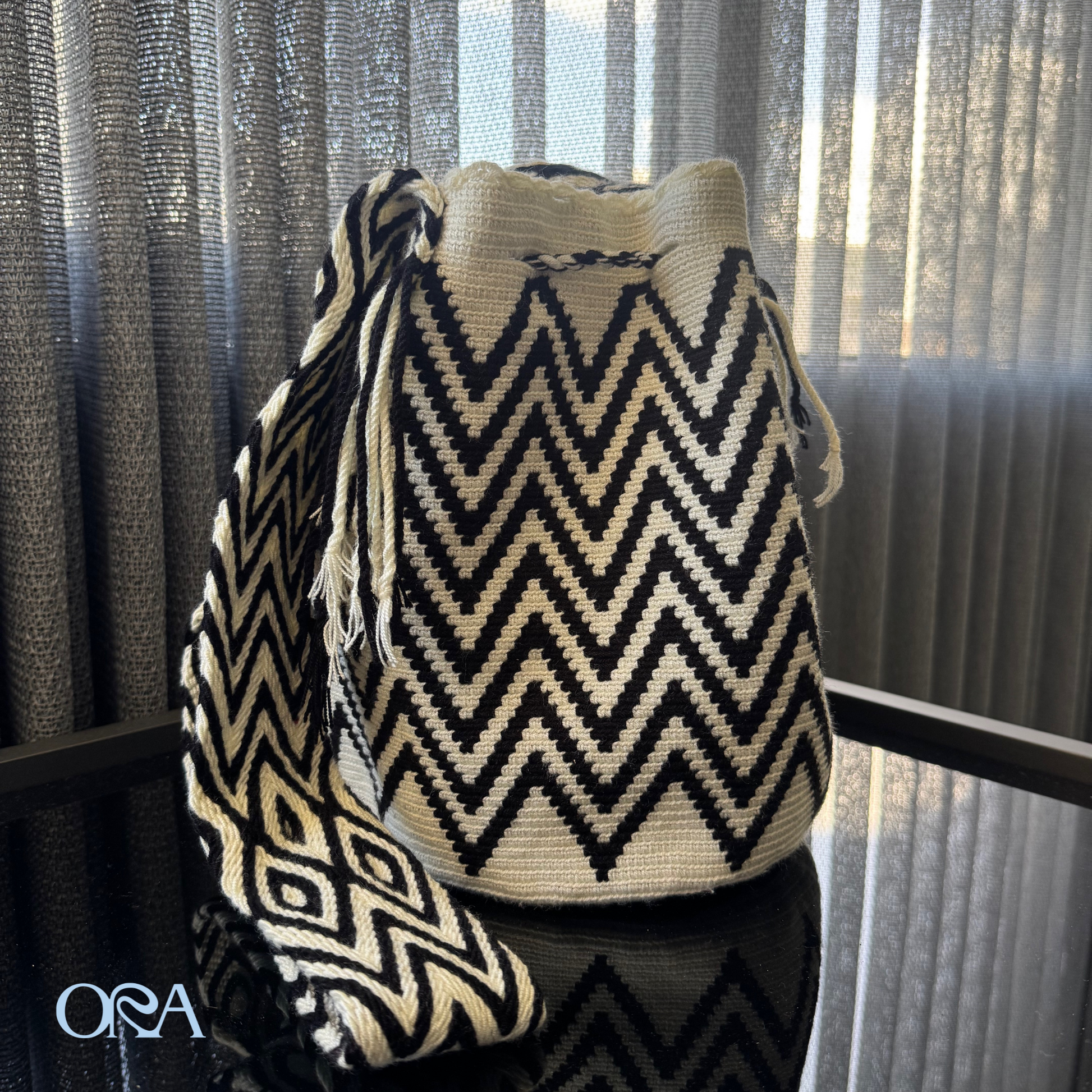 Wayuu Bag Black and White Pattern - ORA