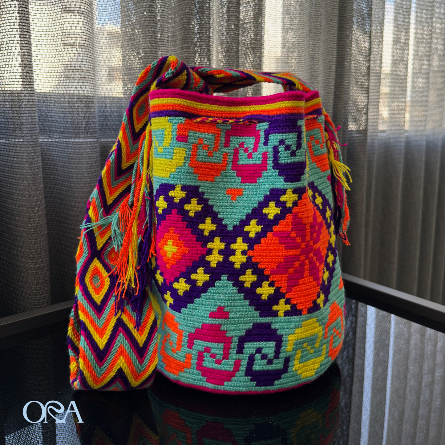 Wayuu Bag Turquoise Neon Pattern - ORA