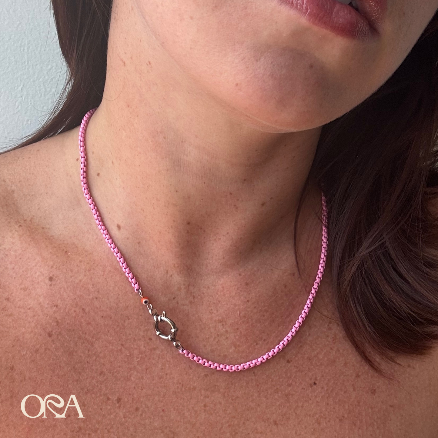 Box Chain Necklace in Pink - ORA