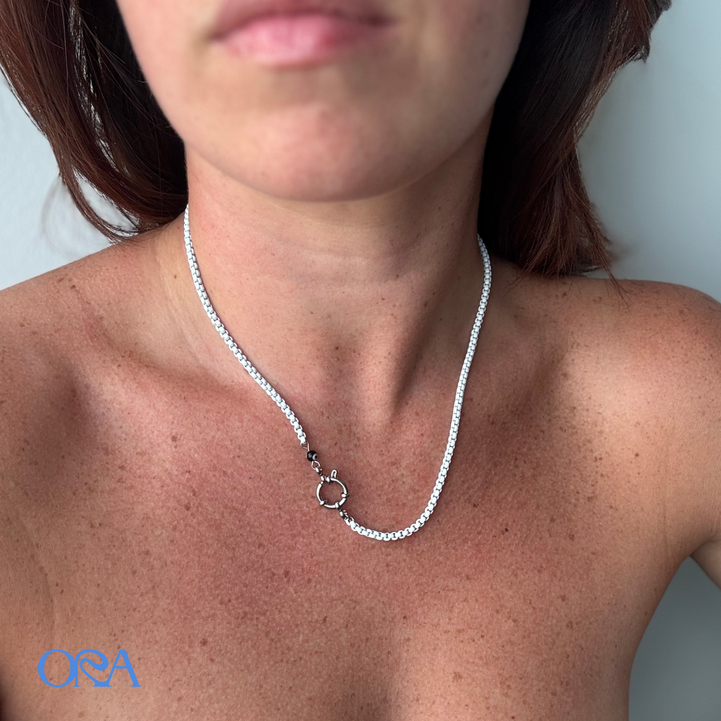 Box Chain Necklace in White - ORA