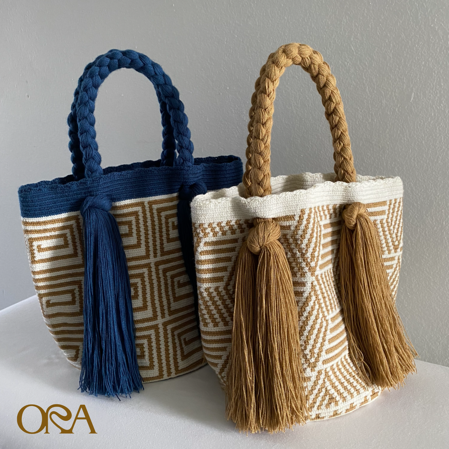 Handwoven handbag wayuu colombian bag cream blue white cartera blanco azul crema Colombian - ORA Handmade Puerto Rico