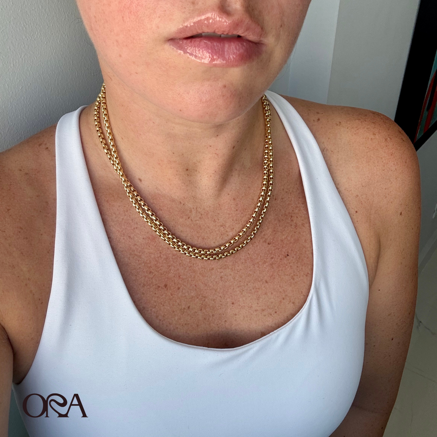 Box Chain Necklace in Thick Gold