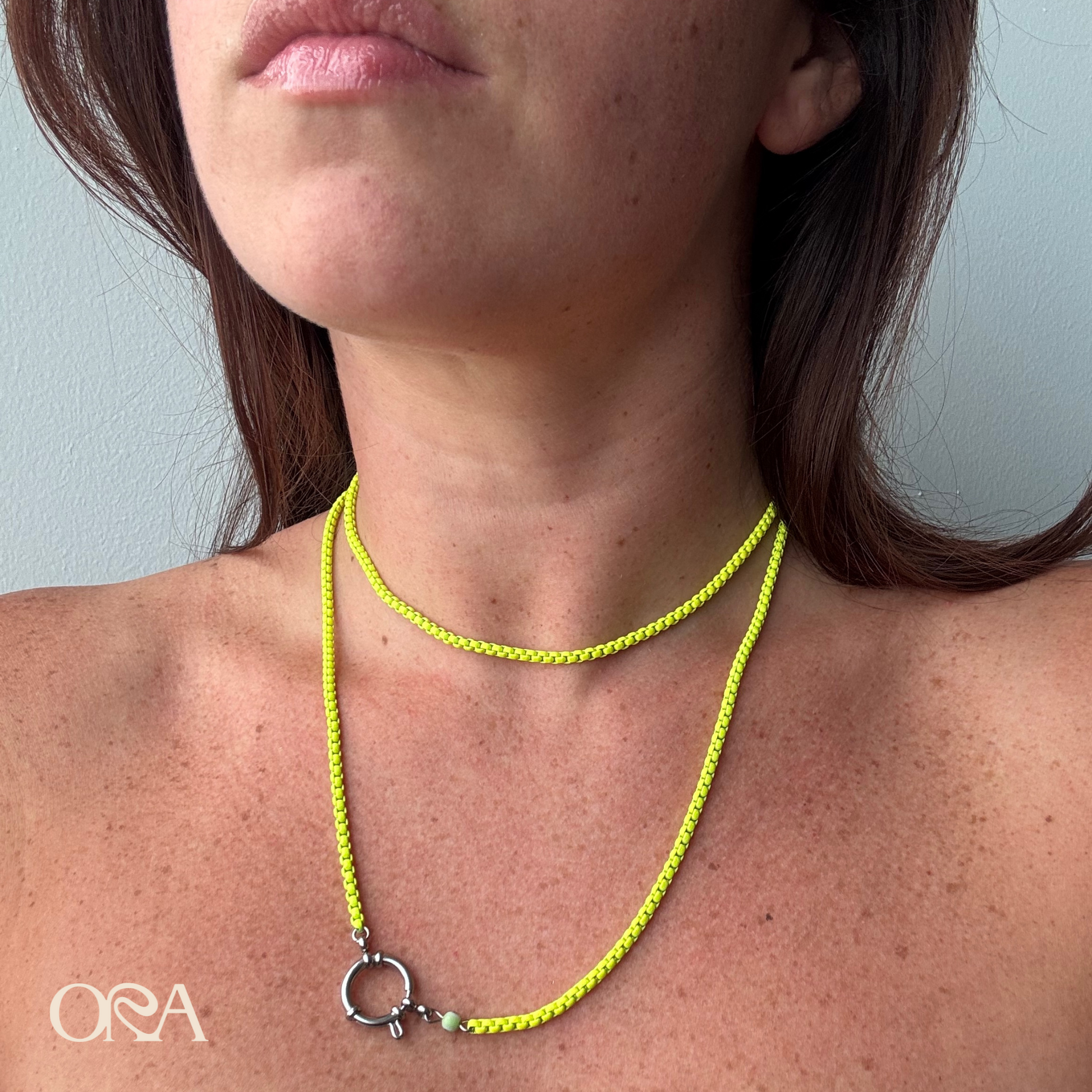Box Chain Necklace in Neon Yellow - ORA