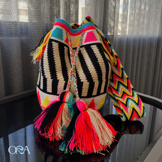 Wayuu Bag Black Neon Pattern - ORA