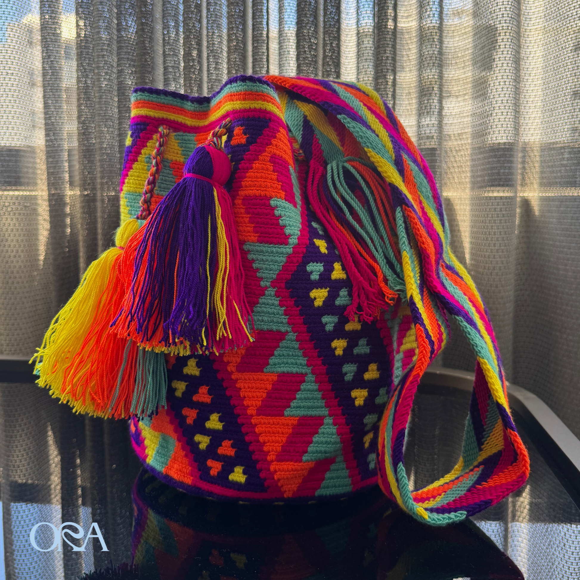 Wayuu Bag Purple Neon Pattern - ORA