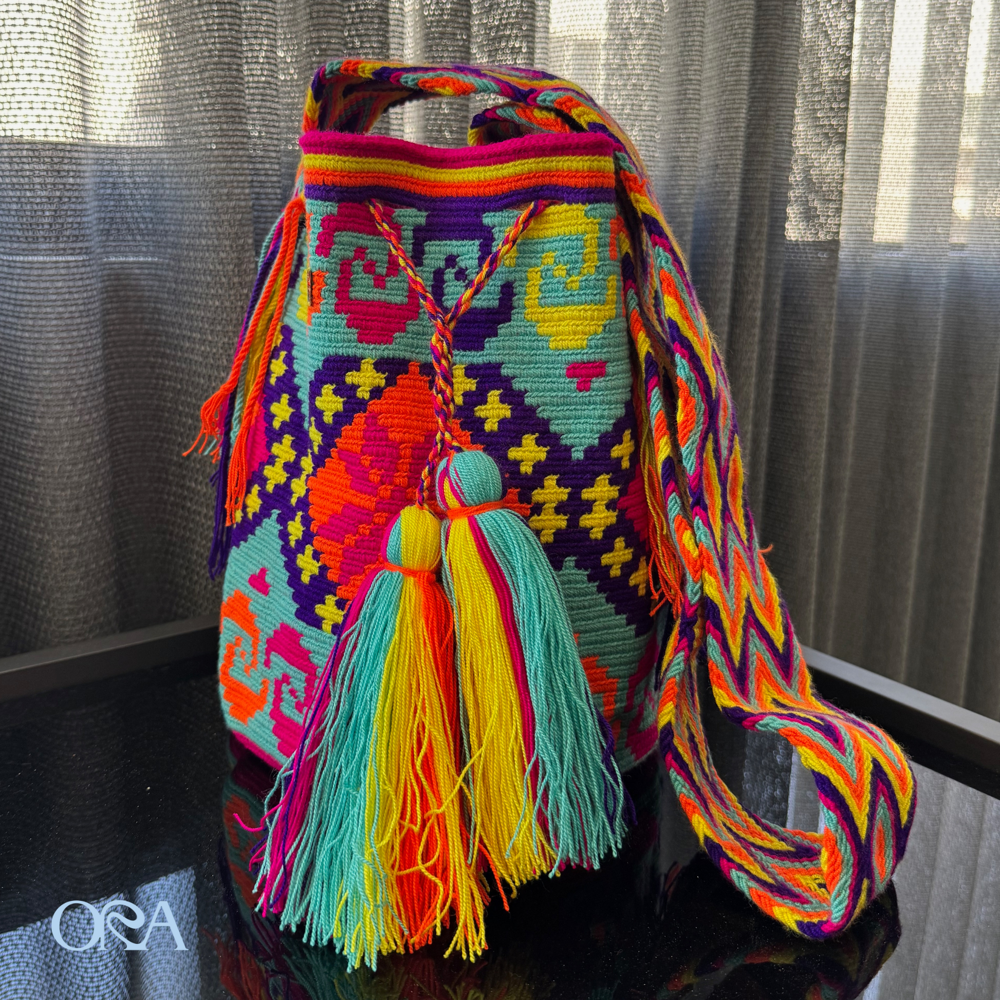 Wayuu Bag Turquoise Neon Pattern - ORA