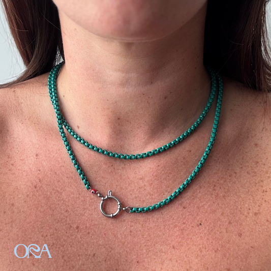 Box Chain Necklace in Thick Teal - ORA